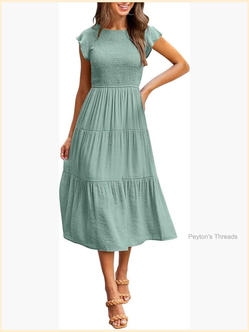 Flutter Short Sleeve Smocked Midi Dress Summer Casual Tiered A-Line